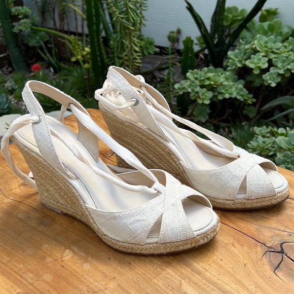 Banana Republic Wedge Espadrille Ankle Wrap Sandal 8 - Picture 1 of 17